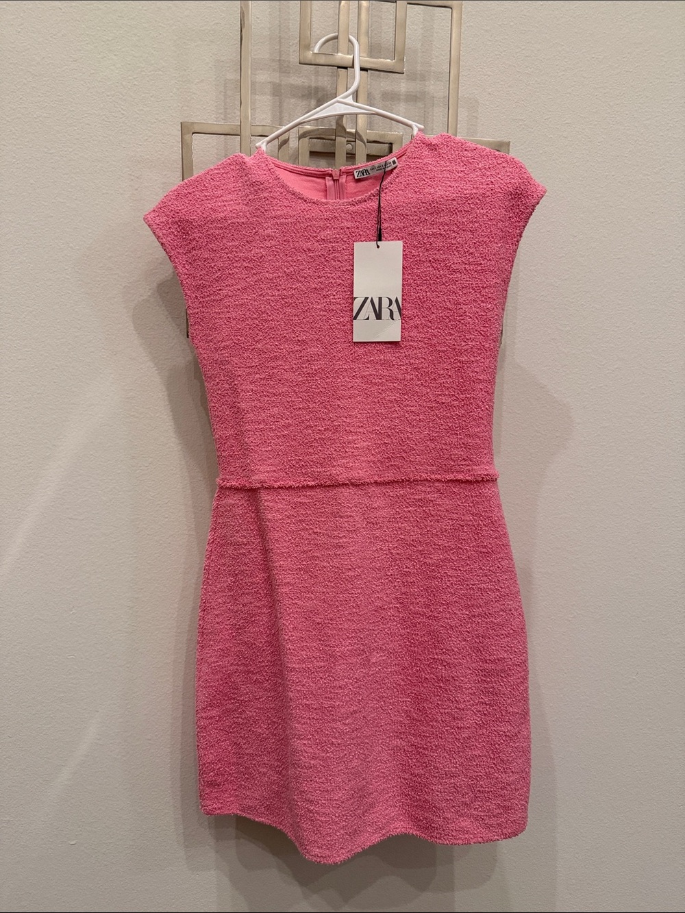 Zara Bubblegum Pink Textured Cap-Sleeve Mini Dress